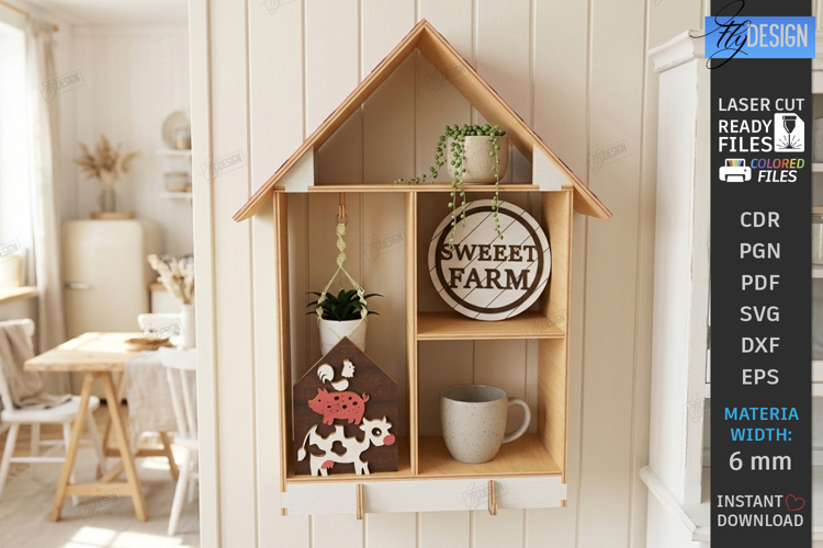 Farmhouse House Shelf Laser Cut | Rustic SVG | Wall Shelves