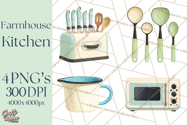 Farmhouse Kitchen Clipart, Rustic Kitchen Appliances PNG