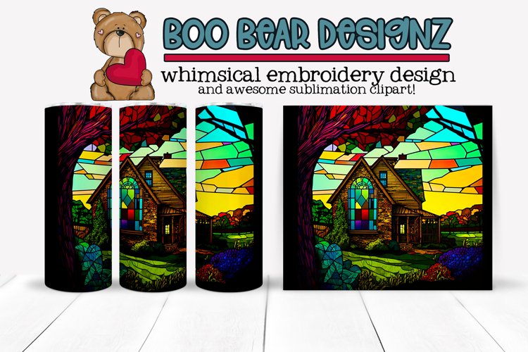 Stain Glass Farmhouse Sublimation tumbler design example image 1