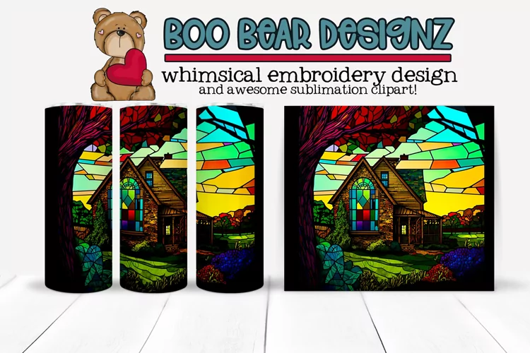 Stain Glass Farmhouse Sublimation tumbler design