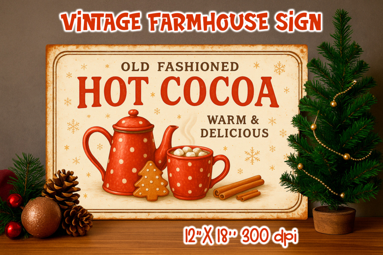 Vintage Christmas Farmhouse Sign | Hot Cocoa Wall Art