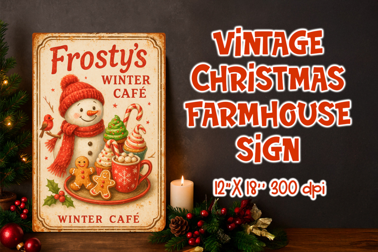 Vintage Christmas Farmhouse Sign | Frosty’s Café