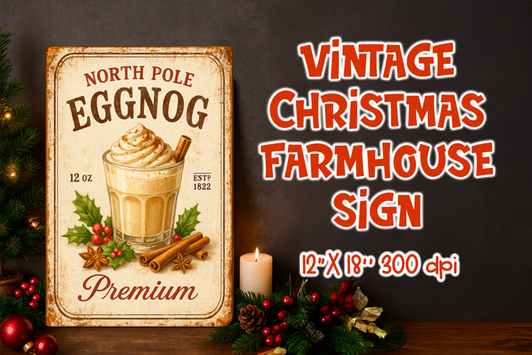 Vintage Christmas Farmhouse Sign | Eggnog Print