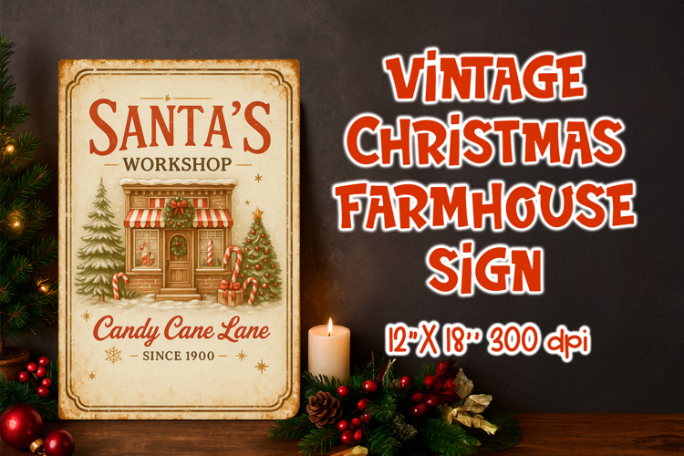 Vintage Christmas Farmhouse Sign | Santa’s Workshop