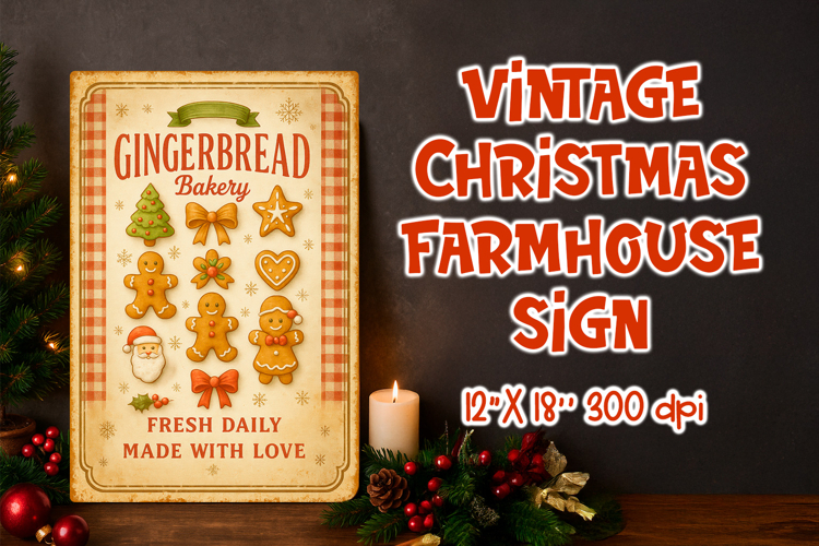 Vintage Christmas Farmhouse Sign | Gingerbread Bakery