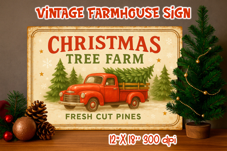 Vintage Christmas Farmhouse Sign | Tree Farm PNG