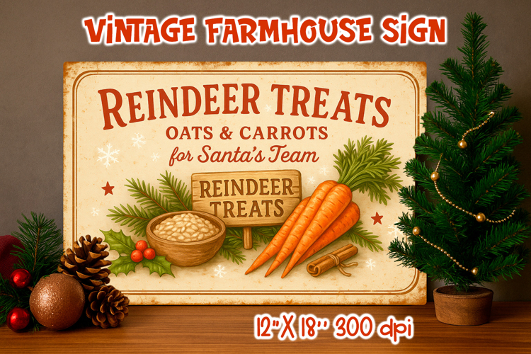 Vintage Christmas Farmhouse Sign | Reindeer Treats PNG