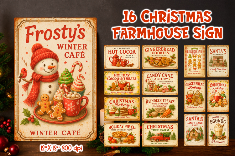 Vintage Christmas Farmhouse Sign Bundle | Holiday Wall Art