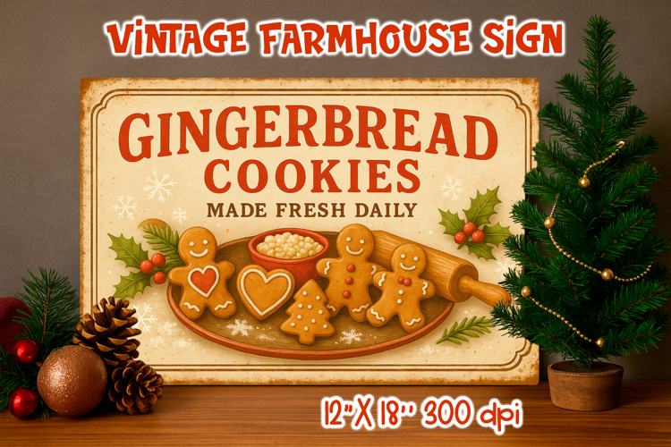 Vintage Christmas Farmhouse Sign | Gingerbread Cookies