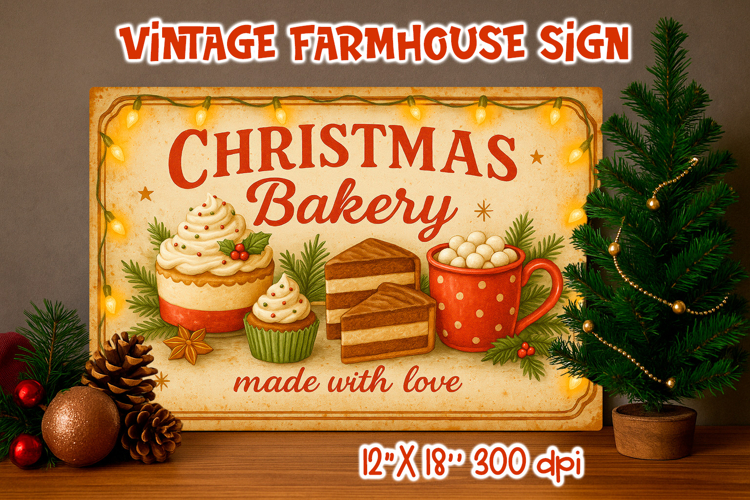 Vintage Christmas Farmhouse Sign | Christmas Bakery
