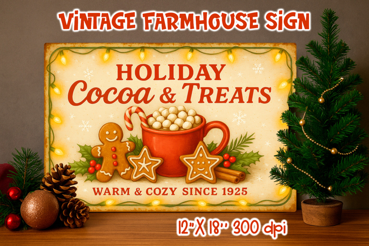 Vintage Christmas Farmhouse Sign | Holiday Cocoa