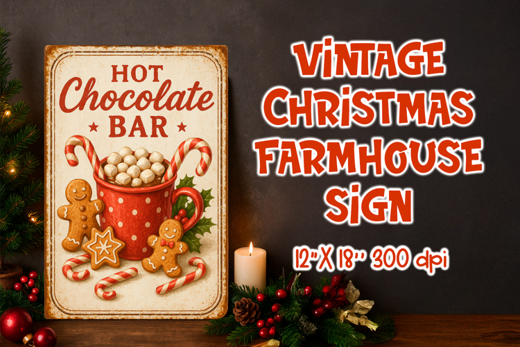 Vintage Christmas Farmhouse Sign | Hot Chocolate Bar