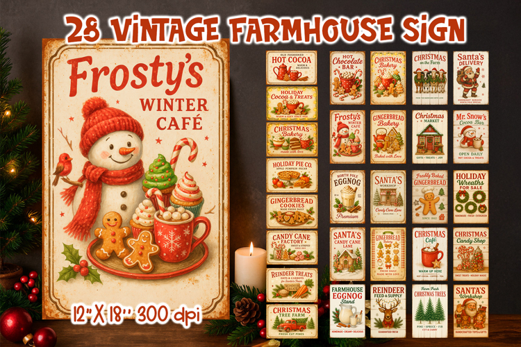 Vintage Christmas Farmhouse Sign Bundle Holiday Sublimation