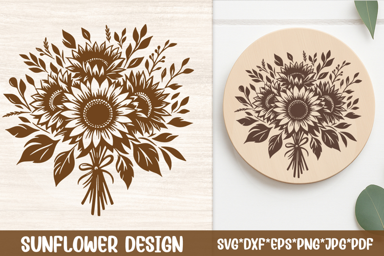 Sunflower Bouquet SVG | Farmhouse Floral Line Art Engraving
