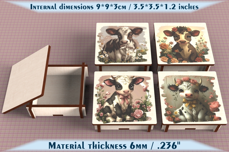 Cow Wooden Box SVG, 6mm Laser Cut File, Farmhouse Decor