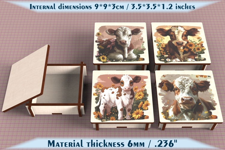 Cow Wooden Box SVG, 6mm Laser Cut File, Farmhouse Decor
