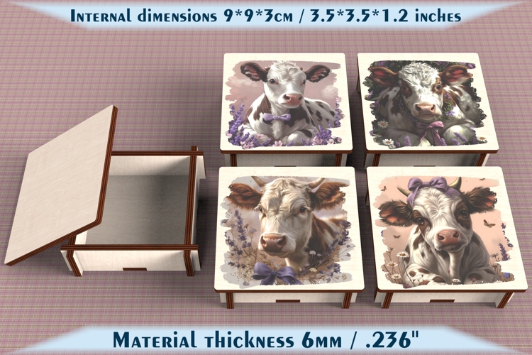 Cow Wooden Box SVG, 6mm Laser Cut File, Farmhouse Decor