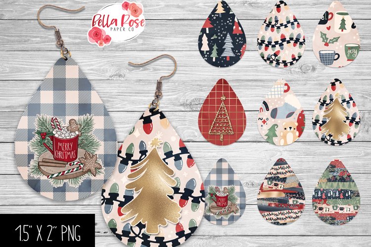 Farmhouse Christmas | 9 Sets of Teardrop Earrings PNGs