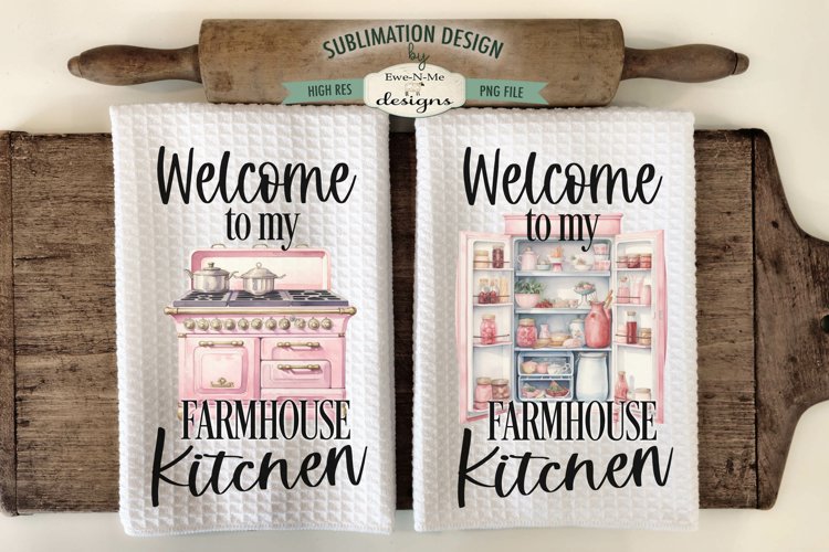 Farmhouse Kitchen Towel Sublimation Design - Pink Kitchen