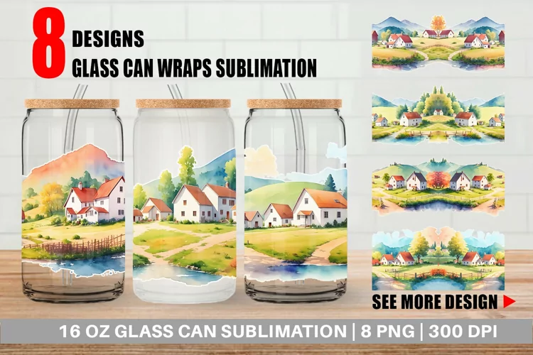 Farmhouses Landscape Glass Can Wraps