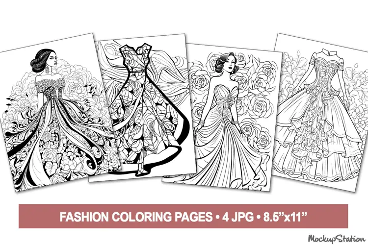 Dresses Coloring Pages | Fashion Coloring for Adults JPG