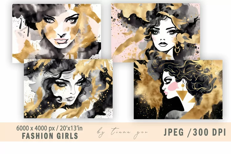 Watercolor fashion girl illustration for poster - 4 jpg