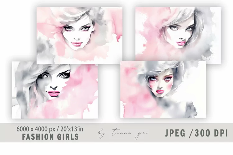 Watercolor fashion girl illustration for poster - 4 jpeg