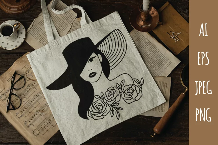 Elegant Woman in Floppy Hat with a Bunch of Roses Design