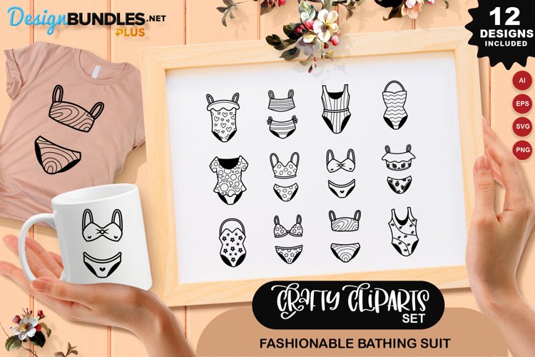 Fashionable Bathing Suit Clipart Set example image 1