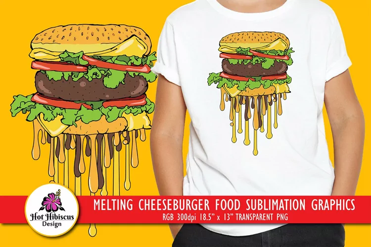 Cheeseburger T-shirt Graphics | Fast Food Sublimation Design