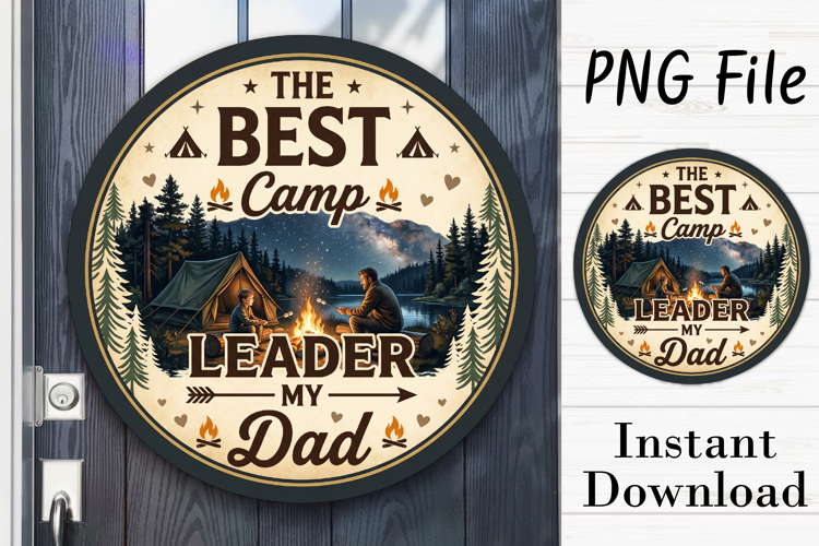 Fathers Day Camping Round Sign, Dad Door Hanger PNG