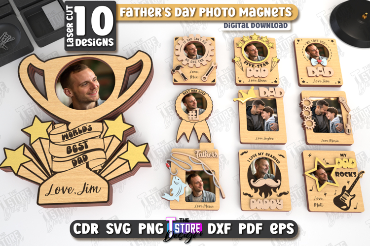 Father's Day Photo Magnets Laser Cut Bundle,Gift For Dad SVG example image 1