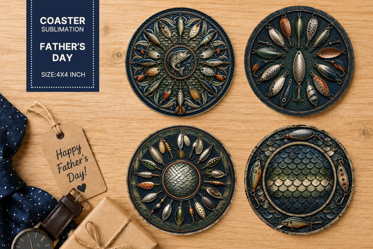 fathers day coaster, dad coaster, fishing dad coaster