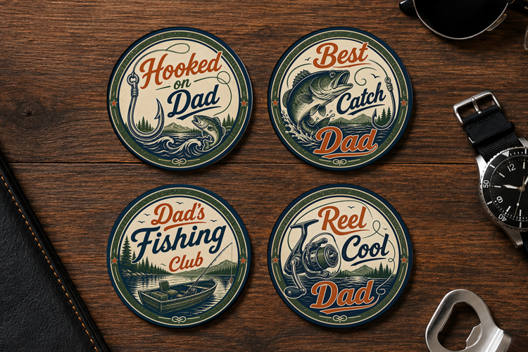 fathers day coaster, dad coaster, Fishing Dad Coasters