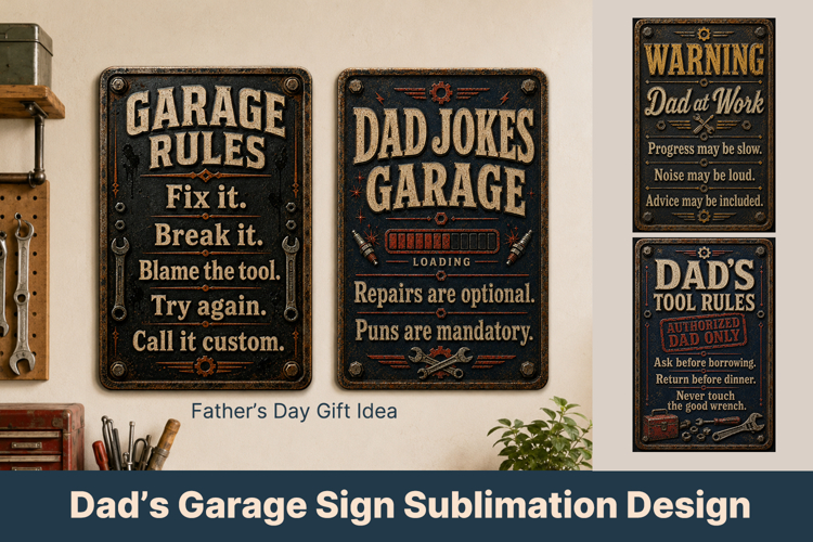 Funny Fathers Day Garage Signs PNG sublimation