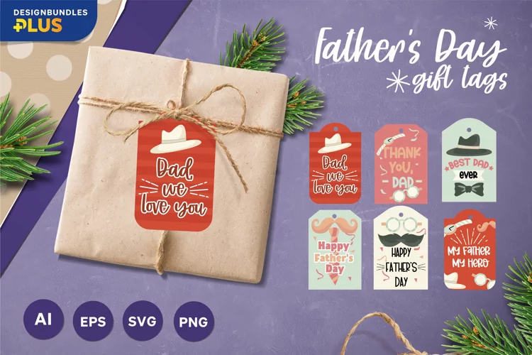 Happy Father's Day with Cute Elements Papercut Gift Tags Set