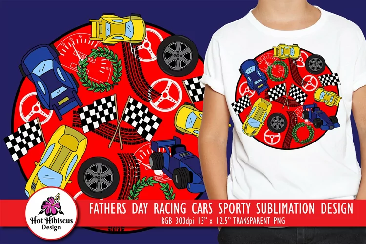 Racetrack Racing Cars Fathers Day Sublimation T-shirt Design