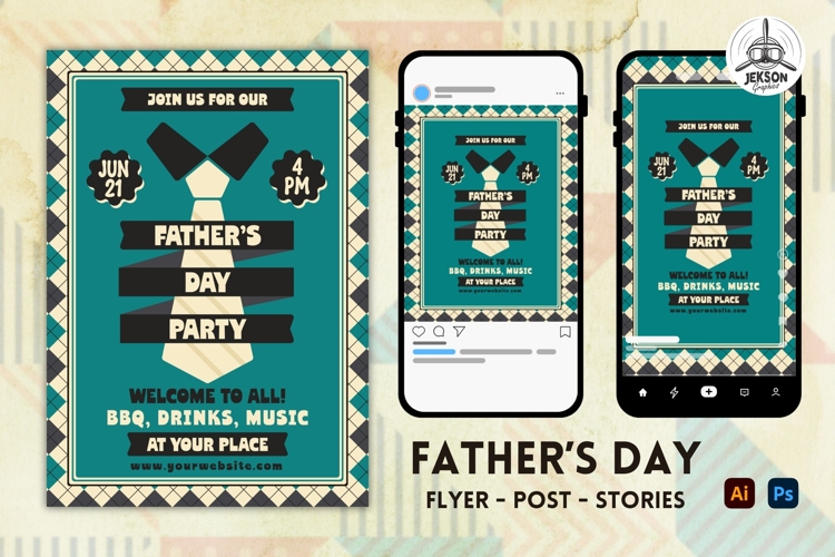 Fathers Day Party Flyer Template Design Groovy Poster SVG