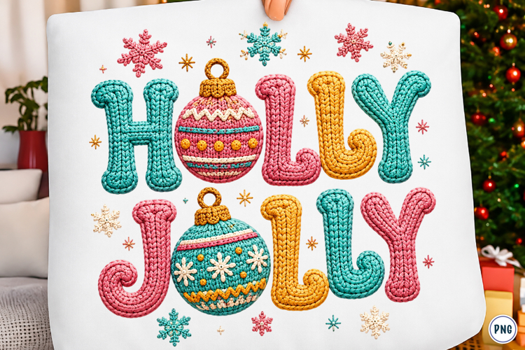 Faux Crochet Holly Jolly PNG
