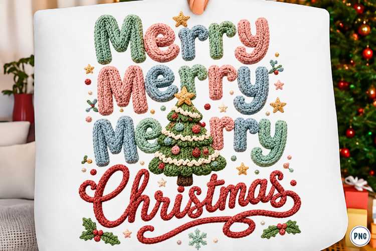 Faux Crochet Merry Christmas PNG