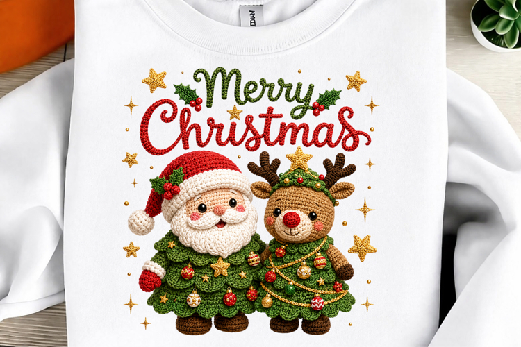 Faux Crochet Santa and Reindeer Christmas Tree