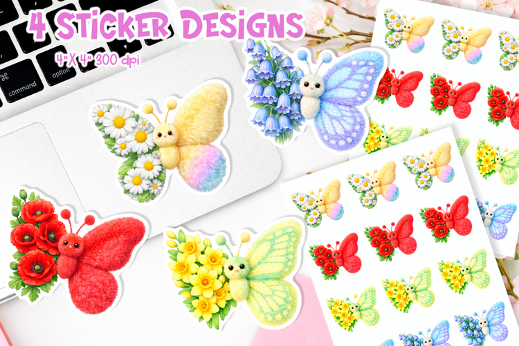 Spring Floral Coquette Faux Fur Butterfly Stickers Printable