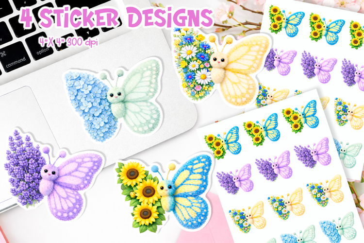 Spring Floral Coquette Faux Fur Butterfly Stickers Printable