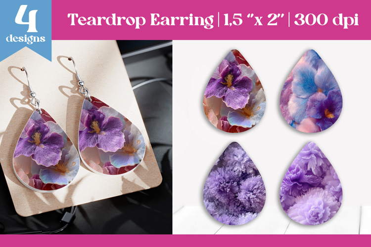 Faux Fur Floral Teardrop Sublimation | Earring PNG Design