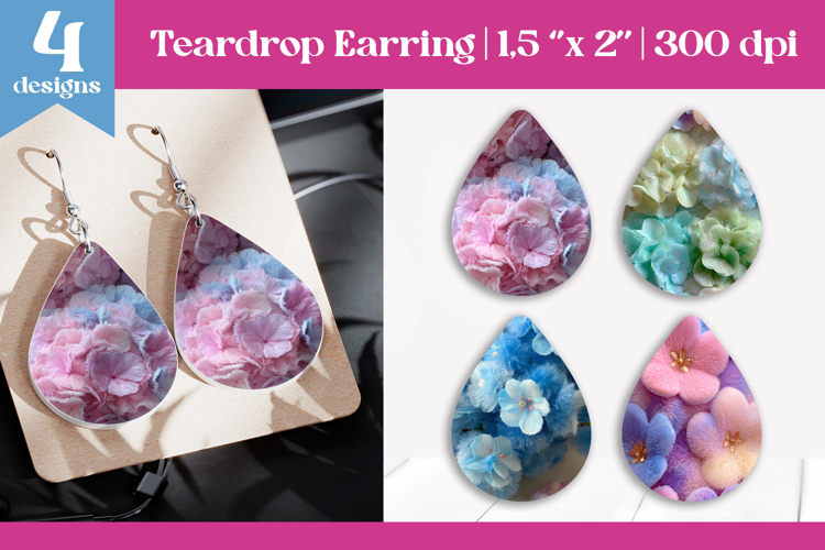Faux Fur Floral Teardrop Sublimation | Earring PNG Design