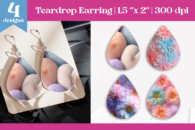 Faux Fur Floral Teardrop Sublimation | Earring PNG Design