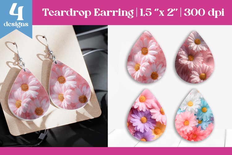 Faux Fur Floral Teardrop Sublimation | Earring PNG Design