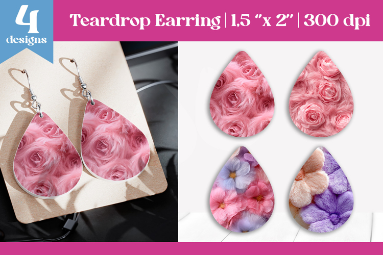 Faux Fur Floral Teardrop Sublimation | Earring PNG Design