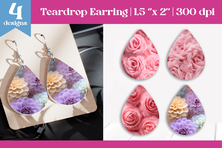 Faux Fur Floral Teardrop Sublimation | Earring PNG Design