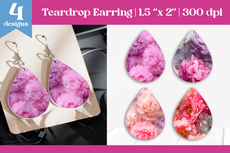 Faux Fur Floral Teardrop Sublimation | Earring PNG Design